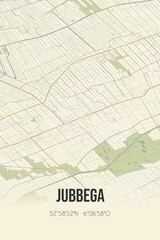 Retro Dutch city map of Jubbega located in Fryslan. Vintage street map.