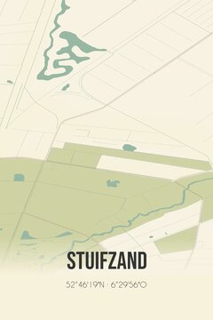 Retro Dutch city map of Stuifzand located in Drenthe. Vintage street map.
