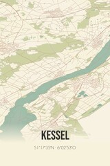 Retro Dutch city map of Kessel located in Limburg. Vintage street map.
