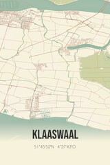 Retro Dutch city map of Klaaswaal located in Zuid-Holland. Vintage street map.