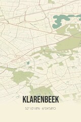 Retro Dutch city map of Klarenbeek located in Gelderland. Vintage street map.