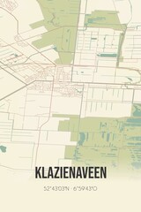 Fototapeta premium Retro Dutch city map of Klazienaveen located in Drenthe. Vintage street map.