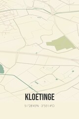 Retro Dutch city map of Kloetinge located in Zeeland. Vintage street map.