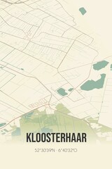 Retro Dutch city map of Kloosterhaar located in Overijssel. Vintage street map.
