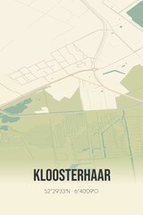 Retro Dutch city map of Kloosterhaar located in Overijssel. Vintage street map.
