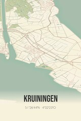 Retro Dutch city map of Kruiningen located in Zeeland. Vintage street map.