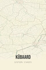 Retro Dutch city map of Kûbaard located in Fryslan. Vintage street map.