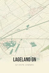 Fototapeta na wymiar Retro Dutch city map of Lageland GN located in Groningen. Vintage street map.