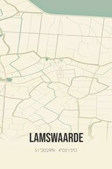 Retro Dutch city map of Lamswaarde located in Zeeland. Vintage street map.