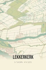 Retro Dutch city map of Lekkerkerk located in Zuid-Holland. Vintage street map.