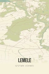 Fototapeta na wymiar Retro Dutch city map of Lemele located in Overijssel. Vintage street map.