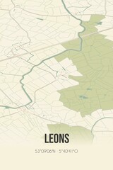 Retro Dutch city map of Leons located in Fryslan. Vintage street map.