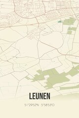 Retro Dutch city map of Leunen located in Limburg. Vintage street map.