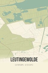 Retro Dutch city map of Leutingewolde located in Drenthe. Vintage street map.
