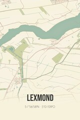 Retro Dutch city map of Lexmond located in Utrecht. Vintage street map.