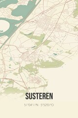 Retro Dutch city map of Susteren located in Limburg. Vintage street map.