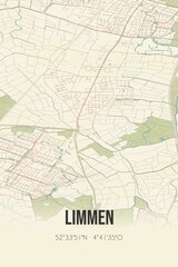 Retro Dutch city map of Limmen located in Noord-Holland. Vintage street map.