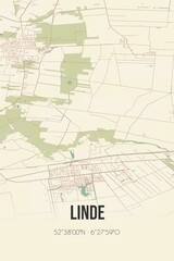 Retro Dutch city map of Linde located in Drenthe. Vintage street map.