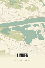 Retro Dutch city map of Linden located in Noord-Brabant. Vintage street map.