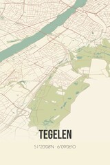 Retro Dutch city map of Tegelen located in Limburg. Vintage street map.