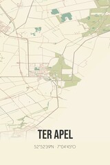 Retro Dutch city map of Ter Apel located in Groningen. Vintage street map.