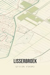 Retro Dutch city map of Lisserbroek located in Noord-Holland. Vintage street map.