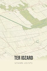 Retro Dutch city map of Ter Idzard located in Fryslan. Vintage street map.