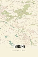 Retro Dutch city map of Terborg located in Gelderland. Vintage street map.