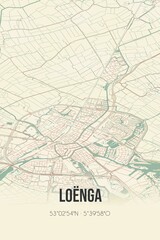 Retro Dutch city map of Loënga located in Fryslan. Vintage street map.