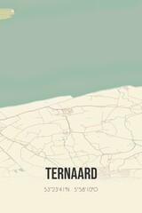 Retro Dutch city map of Ternaard located in Fryslan. Vintage street map.