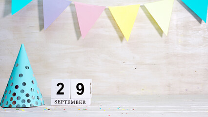 Birthday September 29  on the calendar. Happy birthday card with date copy space. Holiday...
