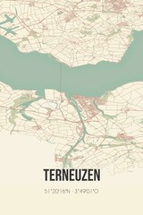 Retro Dutch city map of Terneuzen located in Zeeland. Vintage street map.