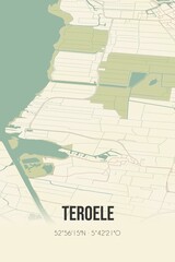 Fototapeta premium Retro Dutch city map of Teroele located in Fryslan. Vintage street map.