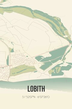 Retro Dutch city map of Lobith located in Gelderland. Vintage street map.
