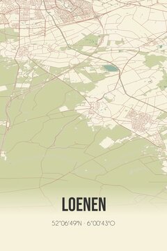 Retro Dutch city map of Loenen located in Gelderland. Vintage street map.