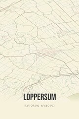 Retro Dutch city map of Loppersum located in Groningen. Vintage street map.
