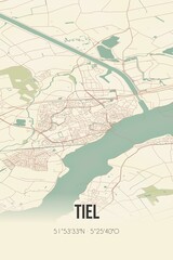Retro Dutch city map of Tiel located in Gelderland. Vintage street map.