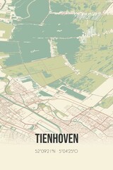 Retro Dutch city map of Tienhoven located in Utrecht. Vintage street map.