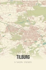Retro Dutch city map of Tilburg located in Noord-Brabant. Vintage street map.