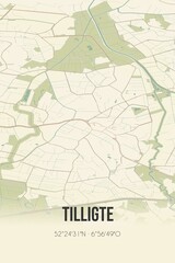Retro Dutch city map of Tilligte located in Overijssel. Vintage street map.