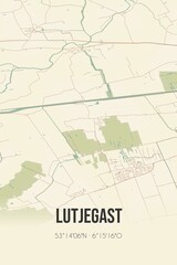 Retro Dutch city map of Lutjegast located in Groningen. Vintage street map.
