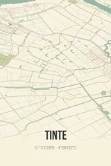 Retro Dutch city map of Tinte located in Zuid-Holland. Vintage street map.