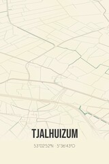 Retro Dutch city map of Tjalhuizum located in Fryslan. Vintage street map.