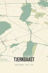 Retro Dutch city map of Tjerkgaast located in Fryslan. Vintage street map.