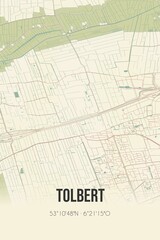 Retro Dutch city map of Tolbert located in Groningen. Vintage street map.