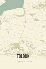 Retro Dutch city map of Toldijk located in Gelderland. Vintage street map.