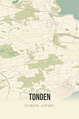 Retro Dutch city map of Tonden located in Gelderland. Vintage street map.
