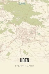 Retro Dutch city map of Uden located in Noord-Brabant. Vintage street map.