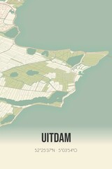 Retro Dutch city map of Uitdam located in Noord-Holland. Vintage street map.