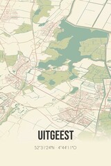 Retro Dutch city map of Uitgeest located in Noord-Holland. Vintage street map.